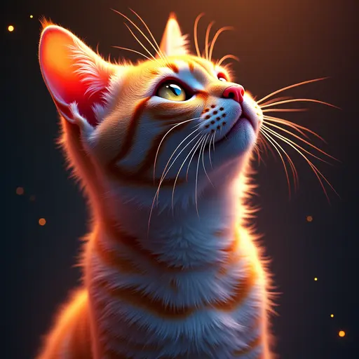 cat full of imagination,surrealism,iridescent colors,complimentary colors,high resolution,high quality,high sharpness,high contrast,vibrant colors,close-up,golden composition,8k,HD HD