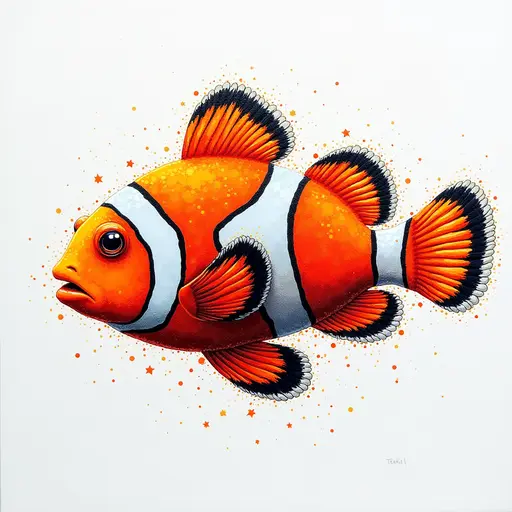 A pointillism style painting of a Clownfish