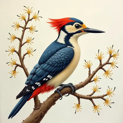 A pointillism style painting of a Woodpecker