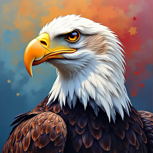 A pointillism style painting of a Eagle