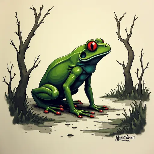 Minimalist ink, survival horror, prowling Frog