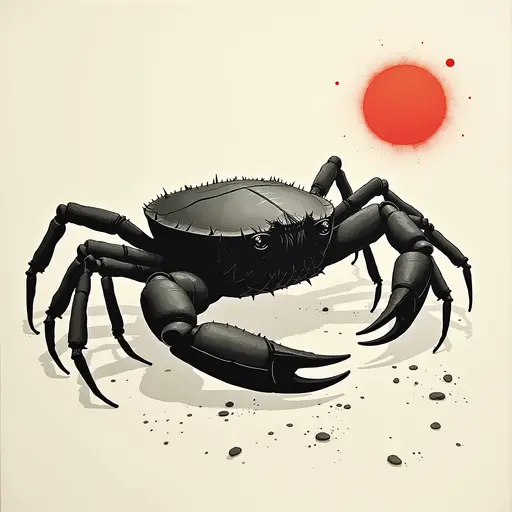 Minimalist ink, survival horror, prowling Crab