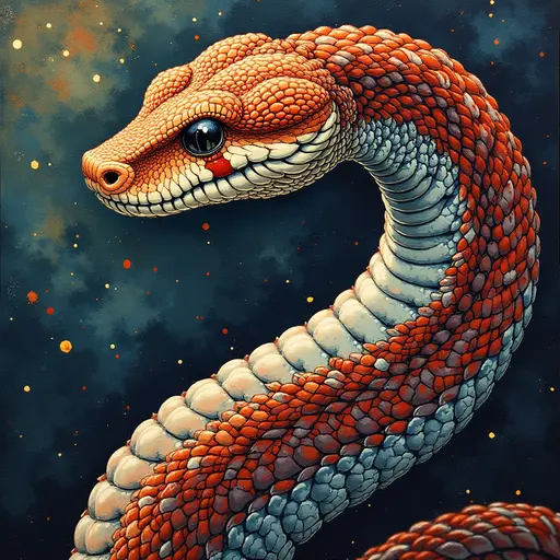 A pointillism style painting of a Snake