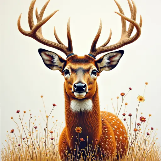 A pointillism style painting of a Deer