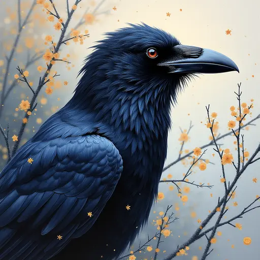 A pointillism style painting of a Raven