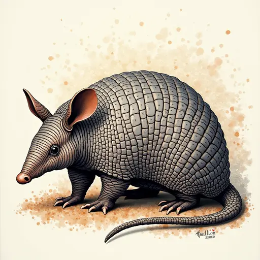 A pointillism style painting of a Armadillo