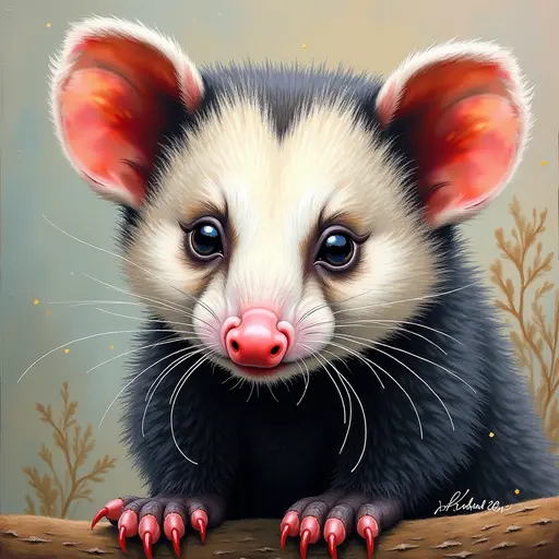 A pointillism style painting of a Opossum