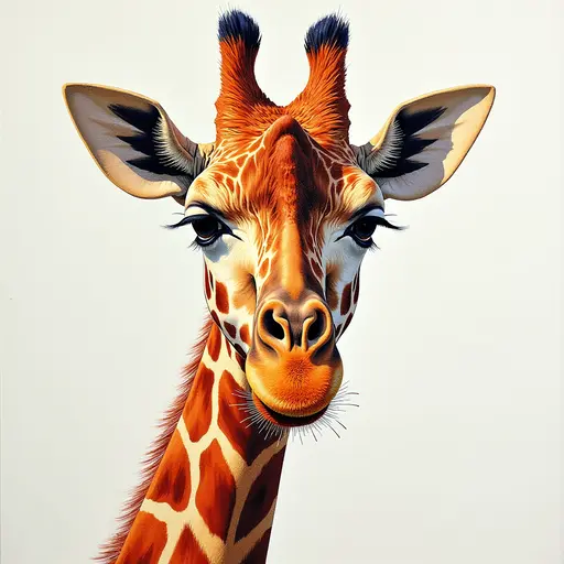 A pointillism style painting of a Giraffe