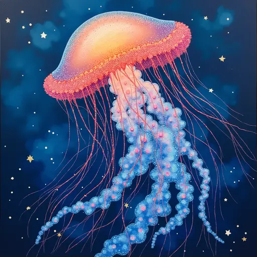 A pointillism style painting of a Jellyfish