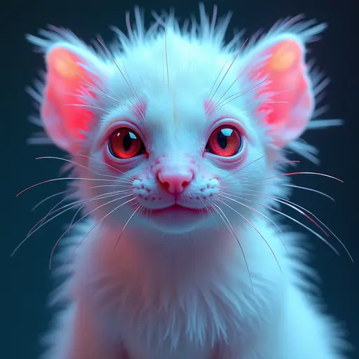 a hyper realistic image in 4K of albino Tamarin that looks wears a second skin made of liquid metal shiney glass on her face that shines in neon transparent like glue, similar to an instagram filter