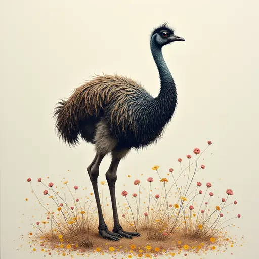 A pointillism style painting of a Emu