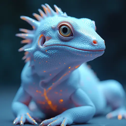 a hyper realistic image in 4K of albino Lizard that looks wears a second skin made of liquid metal shiney glass on her face that shines in neon transparent like glue, similar to an instagram filter