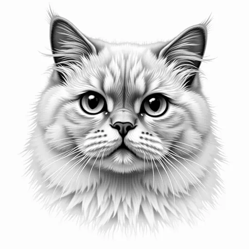 cat (Scottish Fold),face detailed, Black and white pencil drawing