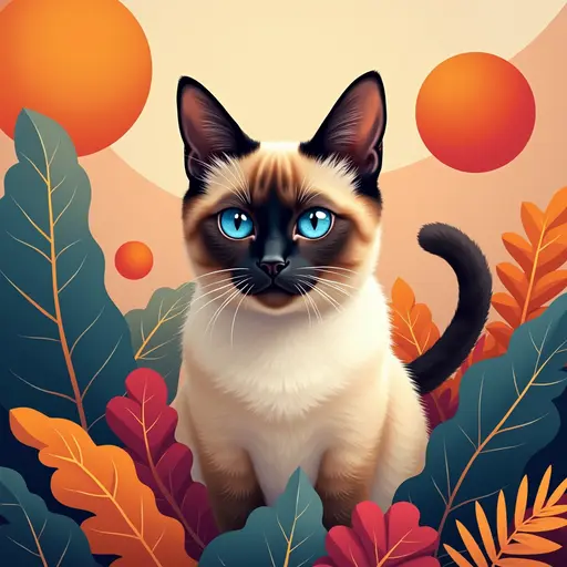 A cat(Siamese Cat) in a modern abstract art background, surrounded by colorful geometric shapes