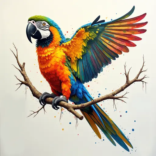 A pointillism style painting of a Parrot