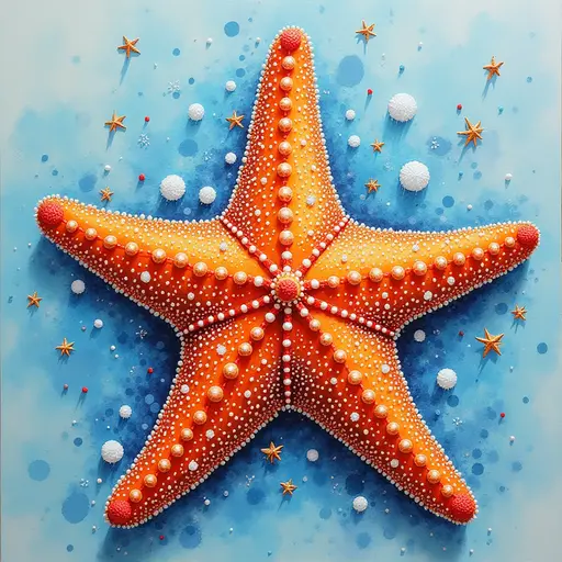 A pointillism style painting of a Starfish