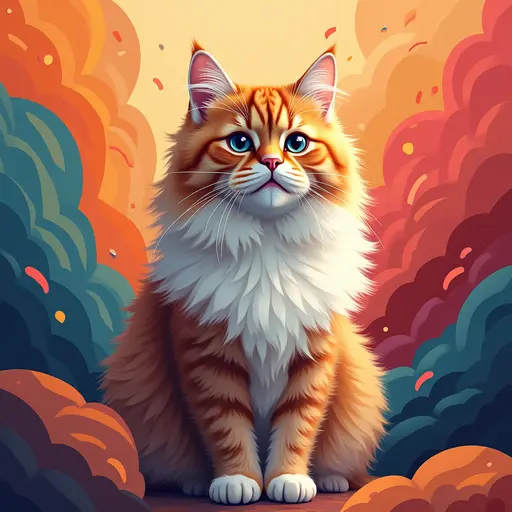 A cat(Persian Cat) in a modern abstract art background, surrounded by colorful geometric shapes