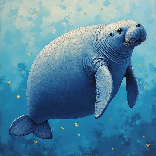 A pointillism style painting of a Manatee