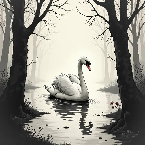 Minimalist ink, survival horror, prowling Swan