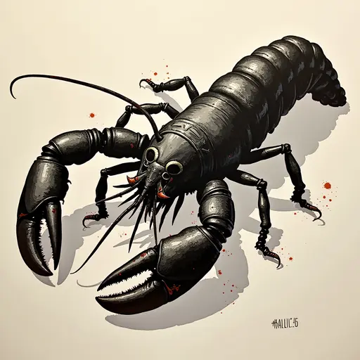 Minimalist ink, survival horror, prowling Lobster