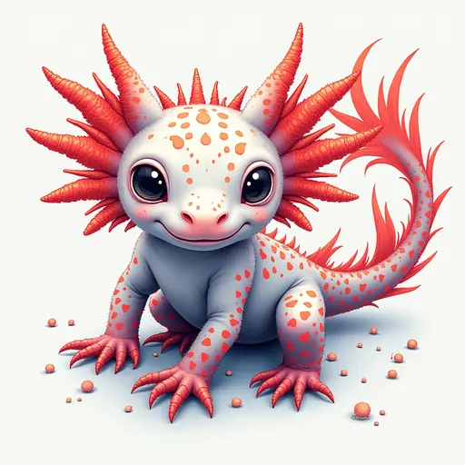 A pointillism style painting of a Axolotl