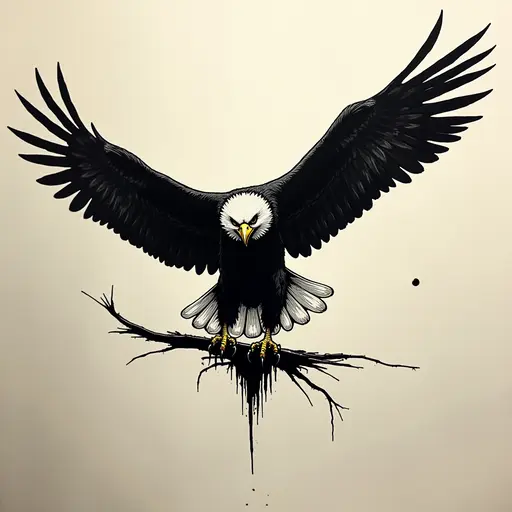 Minimalist ink, survival horror, prowling Eagle