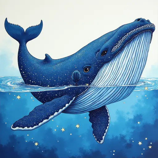 A pointillism style painting of a Whale