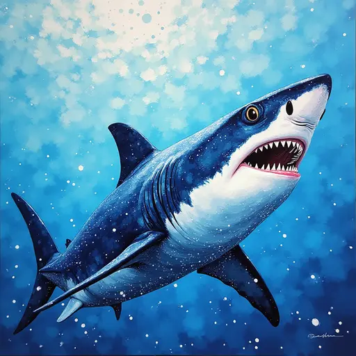 A pointillism style painting of a Shark