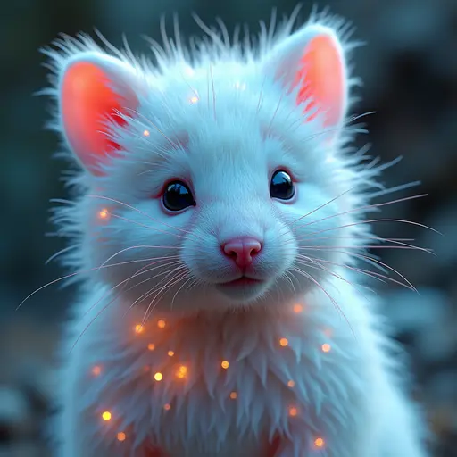 a hyper realistic image in 4K of albino Quokka that looks wears a second skin made of liquid metal shiney glass on her face that shines in neon transparent like glue, similar to an instagram filter