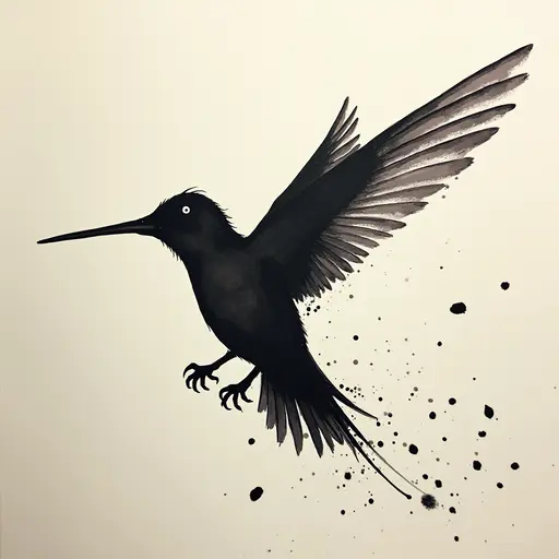 Minimalist ink, survival horror, prowling Hummingbird