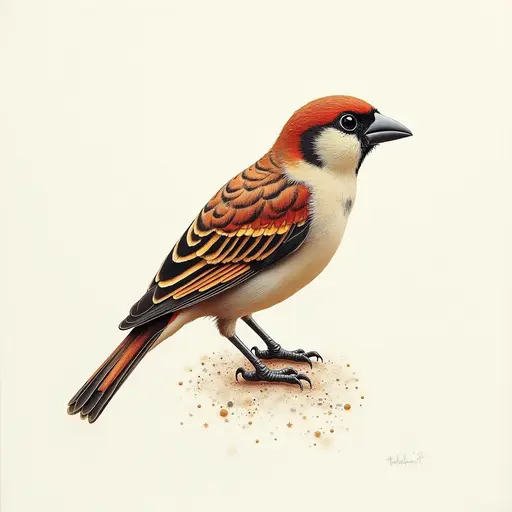 A pointillism style painting of a Sparrow