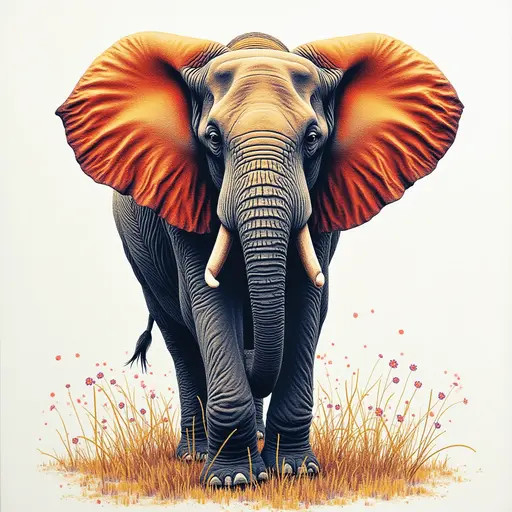 A pointillism style painting of a Elephant