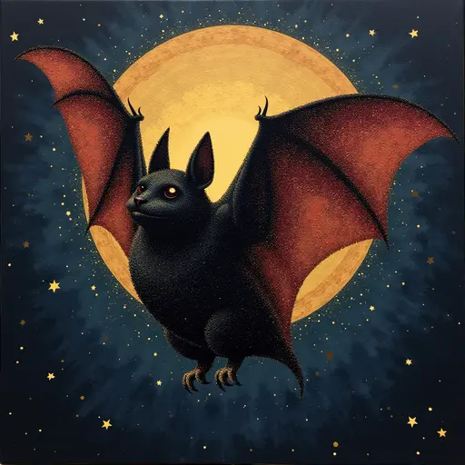 A pointillism style painting of a Bat