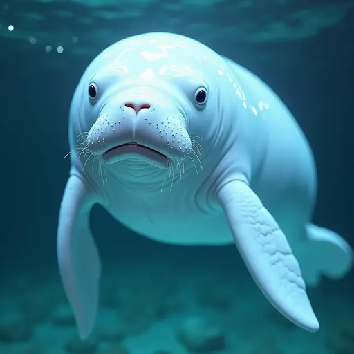 a hyper realistic image in 4K of albino Manatee that looks wears a second skin made of liquid metal shiney glass on her face that shines in neon transparent like glue, similar to an instagram filter