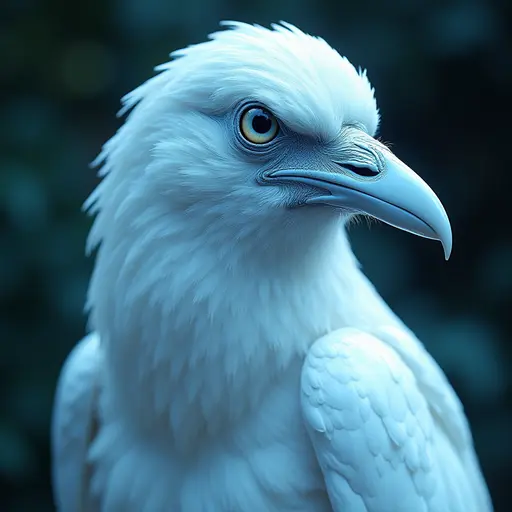 a hyper realistic image in 4K of albino Crow that looks wears a second skin made of liquid metal shiney glass on her face that shines in neon transparent like glue, similar to an instagram filter