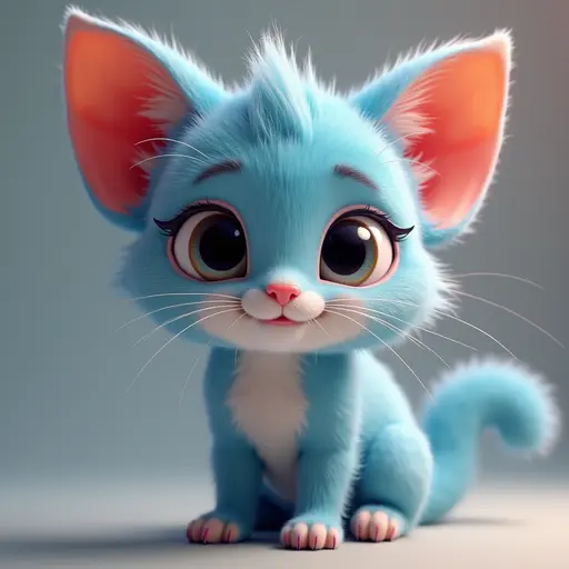 Cute looking colorful Russian Blue with big cute eyes - 3d 8k hyper real octane render blender