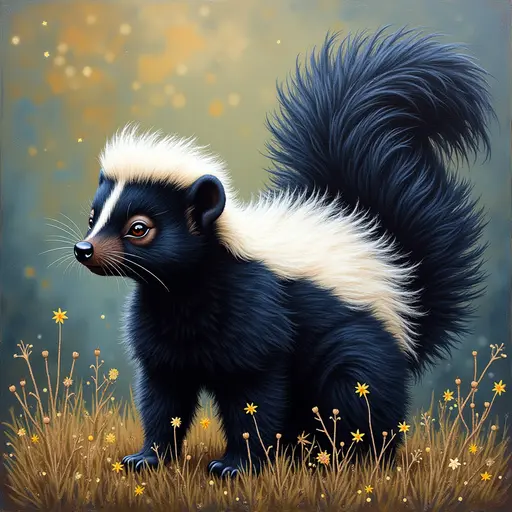 A pointillism style painting of a Skunk