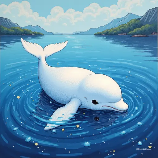 A pointillism style painting of a Beluga