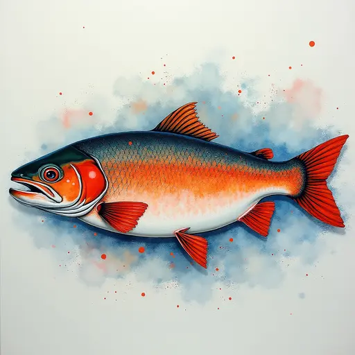 A pointillism style painting of a Salmon