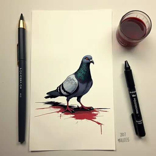 Minimalist ink, survival horror, prowling Pigeon