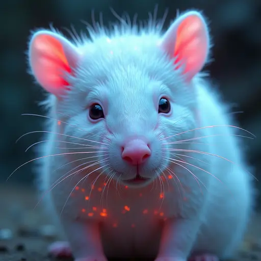 a hyper realistic image in 4K of albino Wombat that looks wears a second skin made of liquid metal shiney glass on her face that shines in neon transparent like glue, similar to an instagram filter