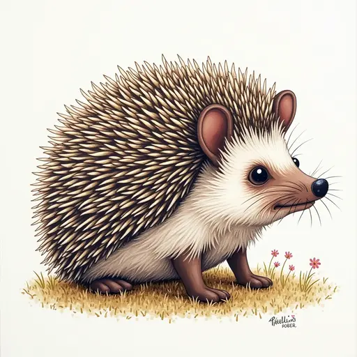 A pointillism style painting of a Hedgehog