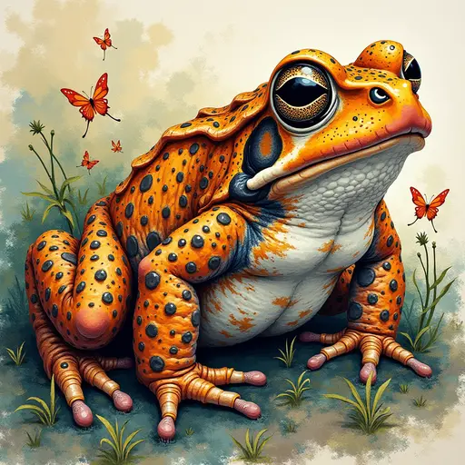 A pointillism style painting of a Toad