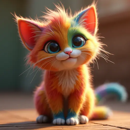 Cute looking colorful rasta cat with big cute eyes - 3d 8k hyper real octane render blender