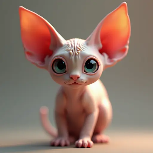 Cute looking colorful Sphynx Cat with big cute eyes - 3d 8k hyper real octane render blender