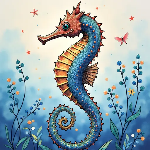 A pointillism style painting of a Seahorse