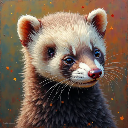 A pointillism style painting of a Ferret