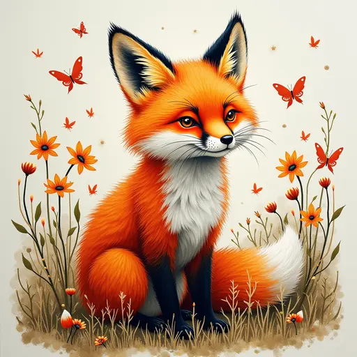 A pointillism style painting of a Fox