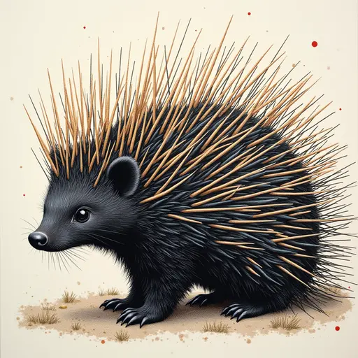 A pointillism style painting of a Porcupine