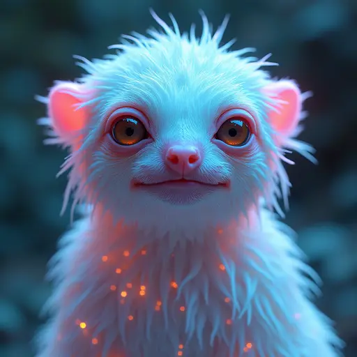 a hyper realistic image in 4K of albino Sloth that looks wears a second skin made of liquid metal shiney glass on her face that shines in neon transparent like glue, similar to an instagram filter